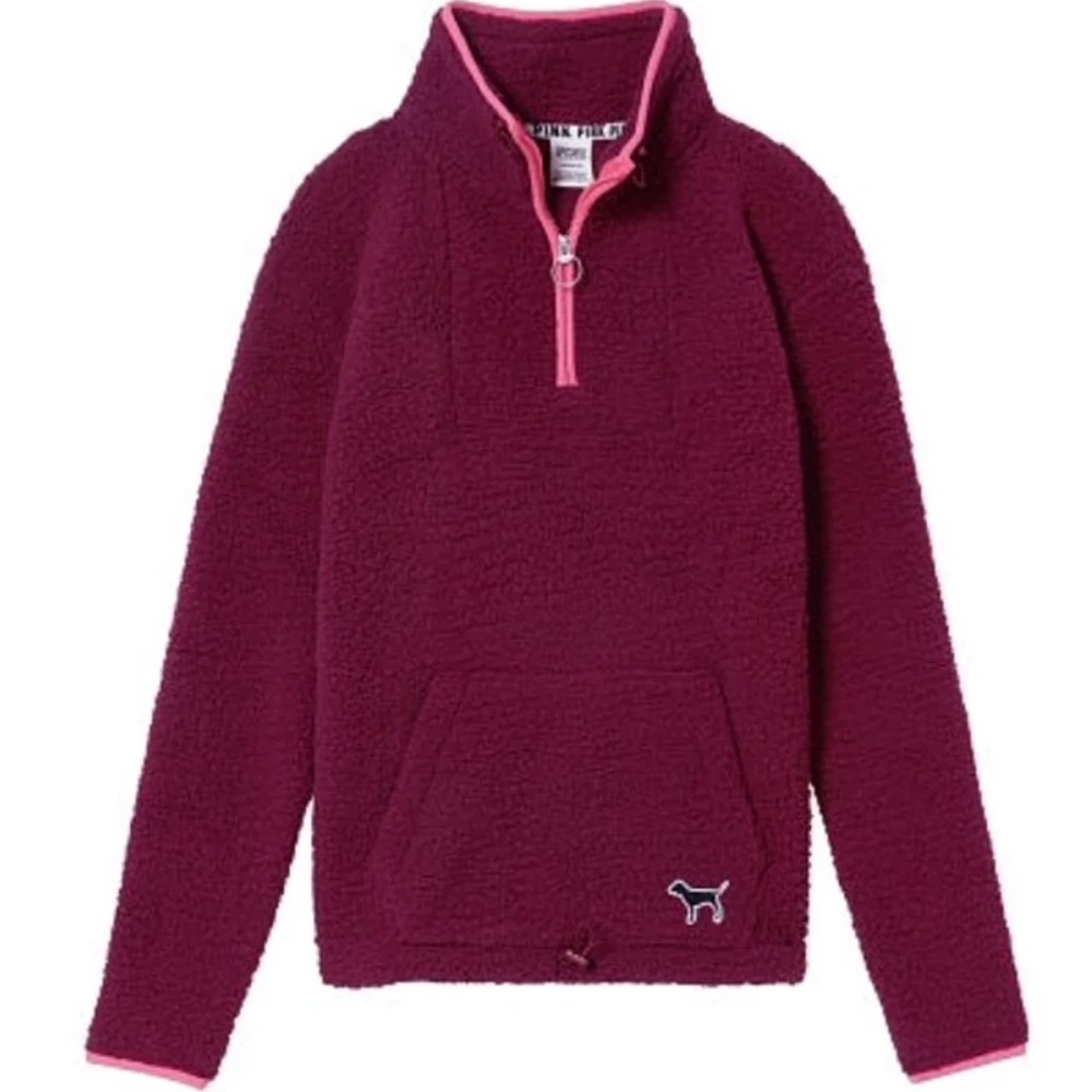 VS PINK QUARTER ZIP SHERPA PULLOVER ~L